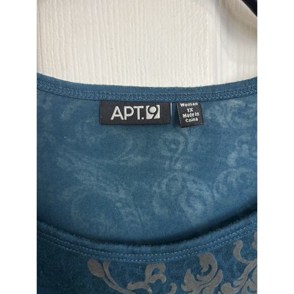 Velvet Burnout Teal Semi Sheer Long Sleeve Top Size XL Floral Paisley Comfy - Picture 3 of 7